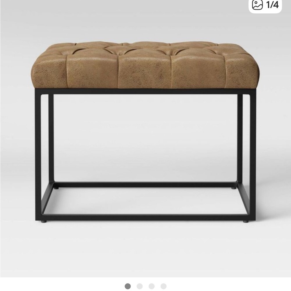 Project 62 Tan Faux Leather Ottoman with Black Metal Base